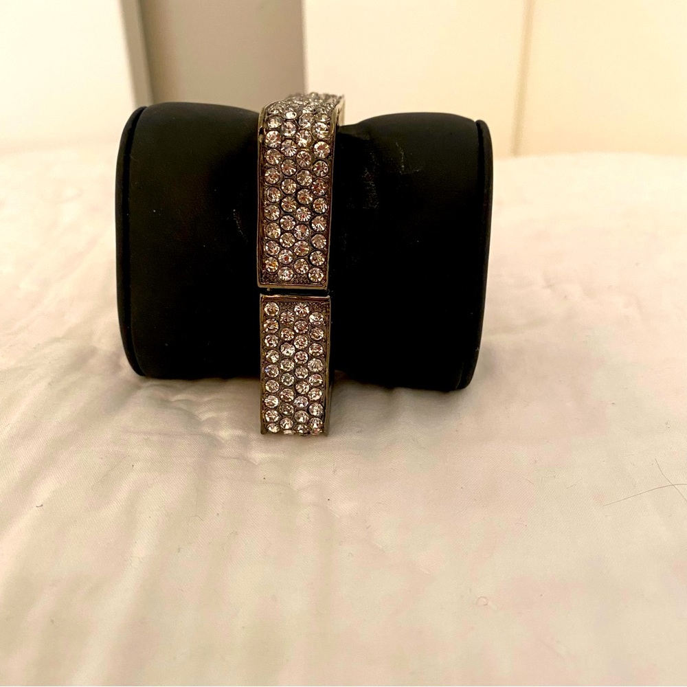 Pave Rhinestone Trim hinged Bracelet in Pewter